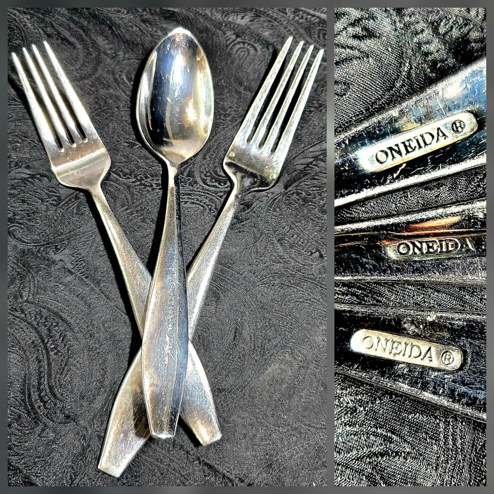 Oneida Stainless Flatware Set (3) Forks & Spoon Replacement Modern Minimalist